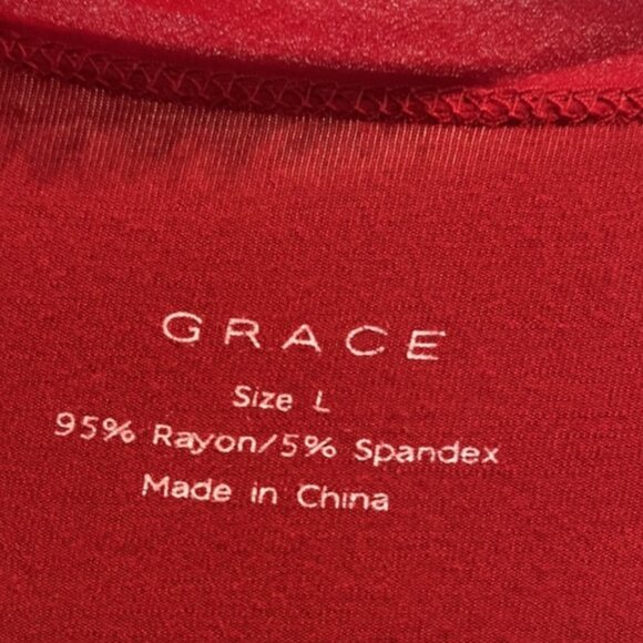 Grace Sweater Womens Large Red Ruffle Long cinched sleeve Spandex Rayon soft - Picture 7 of 9